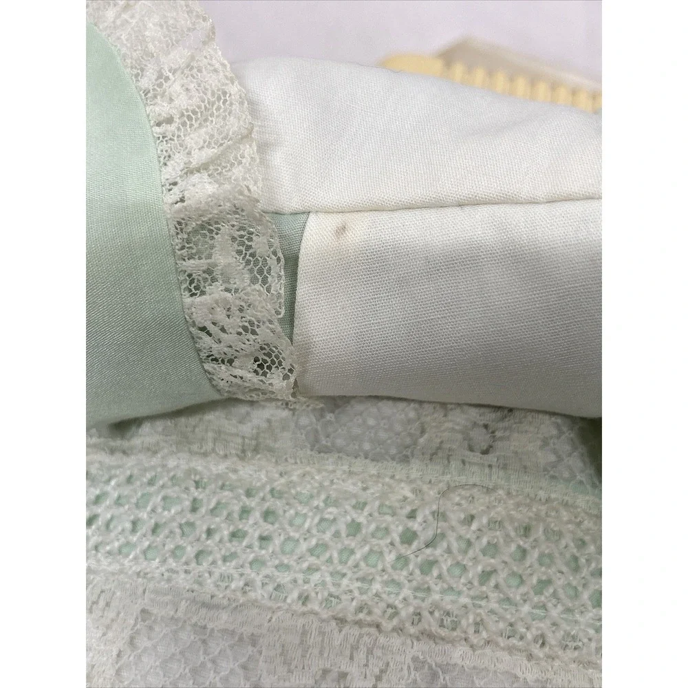 Vintage Little Girls Dress Lace Trimmed‎ Green & White Puff Sleeve Cari Classic